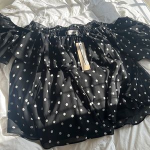 ViciBlack mad white Polka dot off the shoulder top! Large.
